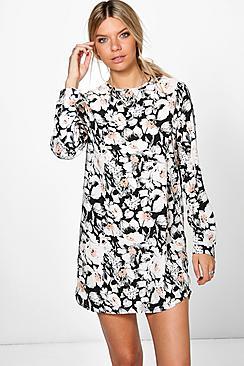 Boohoo Lola Long Sleeved Floral Shift Dress