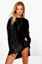 Boohoo Cara Boutique Pleated Velvet Dip  Back Tunic Top Black