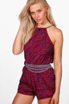 Boohoo Lola Printed Strappy Woven Playsuit Multi
