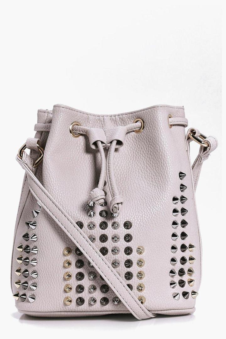 Boohoo Leila Studded Duffle Bag Grey