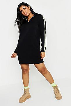 Boohoo Plus Neon Side Stripe Sweat Dress