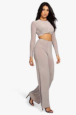 Boohoo Slinky Top Knot Palazzo Co Ord Set