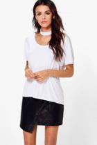 Boohoo Ellie Low Scoop Neck Chocker T-shirt White
