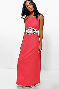 Boohoo Lizzie Crochet Waist Halterneck Maxi Dress