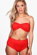 Boohoo Plus Hannah High Waist Bandeau Bikini Set Red