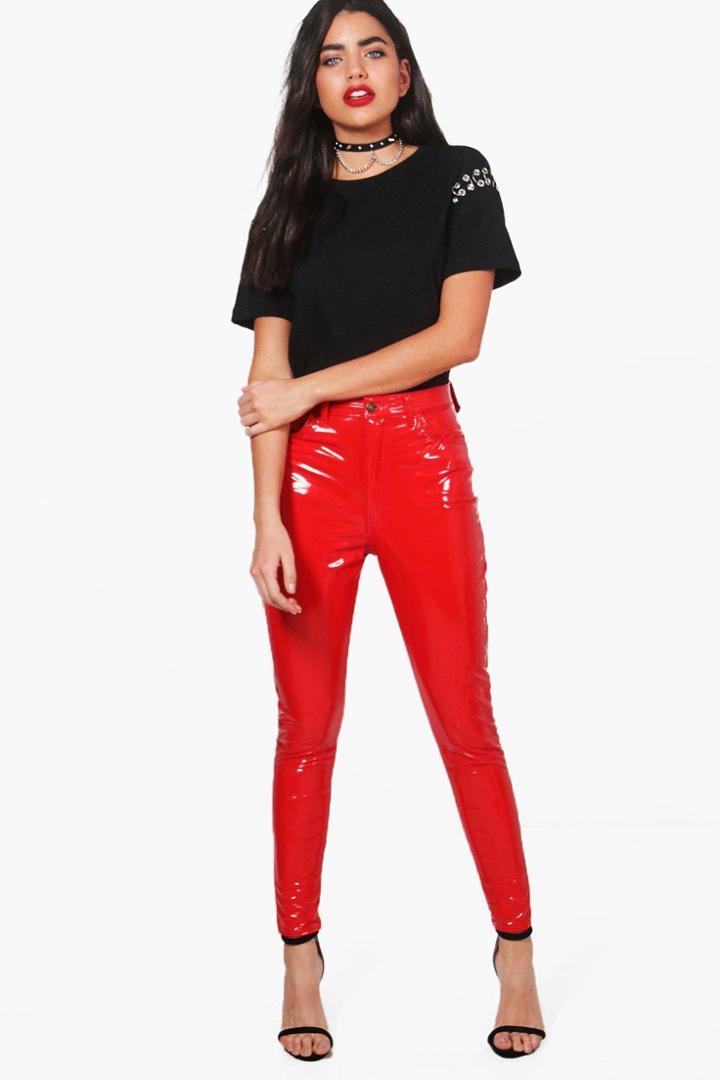 Boohoo Indie High Shine Premium Patent Trousers Red