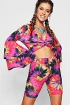 Boohoo Petite Rosie Tie Dye Flare Sleeve Crop Top