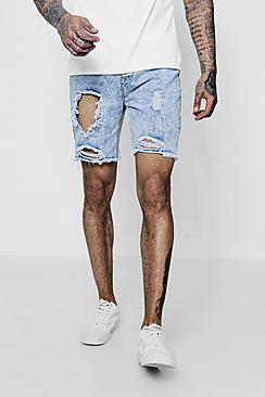 Boohoo Bermuda Denim Shorts With Open Rips
