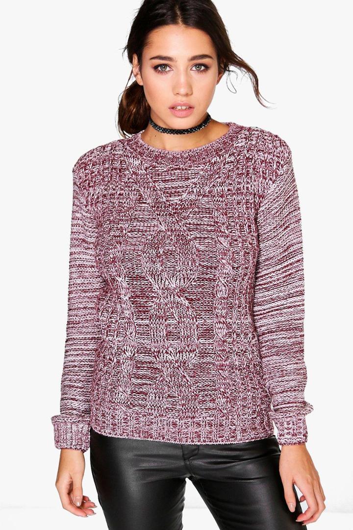 Boohoo Bella Marl Cable Knit Jumper Wine