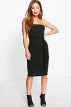 Boohoo Petite Lexi Bandeau Tie Belted Midi Dress Black