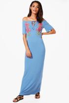 Boohoo Becky Floral Off The Shoulder Maxi Dress Bluebell