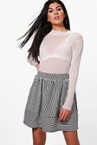 Boohoo Aleia Monochrome Stripe Skater Skirt