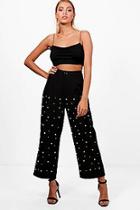 Boohoo Charlotte Woven All Over Pearl Embellished Culotte