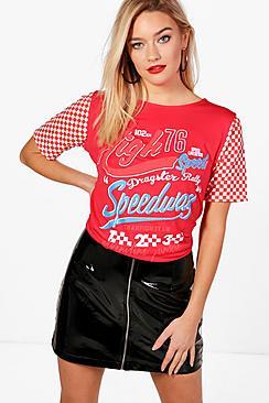 Boohoo Emma Printed Check Sleeve T-shirt