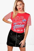 Boohoo Emma Printed Check Sleeve T-shirt