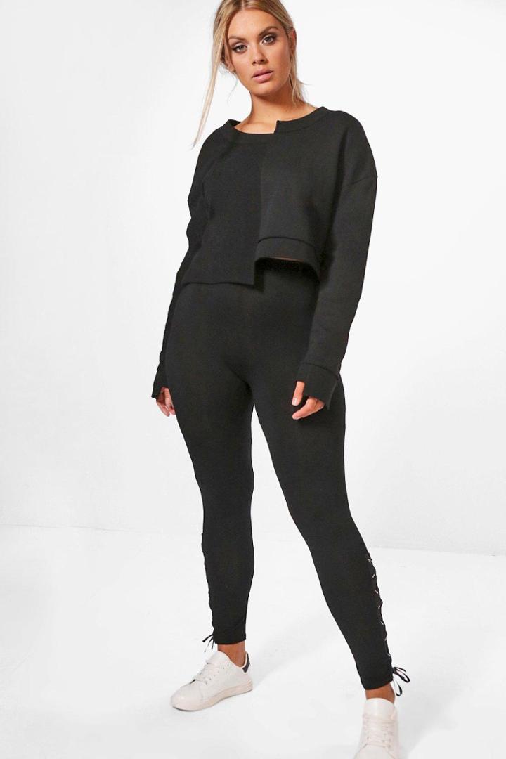 Boohoo Plus Lucie Lace Up Detail Legging Black