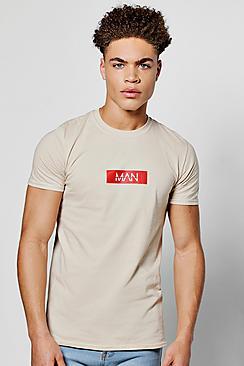 Boohoo Man Red Box Logo Print T Shirt