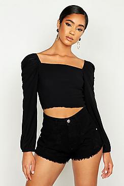 Boohoo Shirred Body Square Neck Crop Top