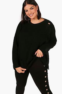 Boohoo Plus  Distressed Oversized Jumper