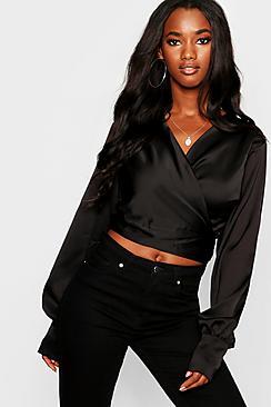 Boohoo Satin Wrap Top