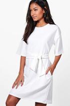 Boohoo Liv Structured Tie Belt Waist Shift Dress