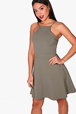 Boohoo Alessa Scuba Strappy Skater Dress