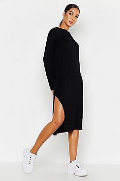 Boohoo Long Sleeve Split Midi T-shirt Dress