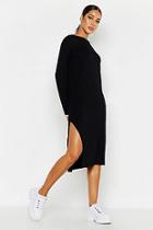 Boohoo Long Sleeve Split Midi T-shirt Dress