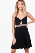 Boohoo Millie Aztec Trim Strappy Skater Dress Black