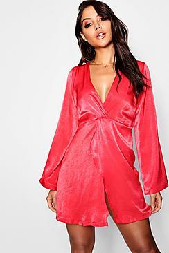 Boohoo Satin Plunge Drape Front Dress