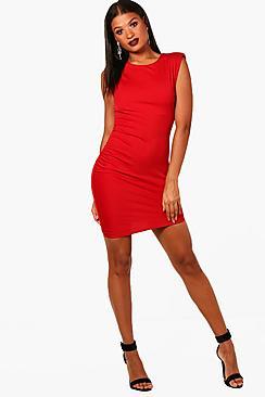 Boohoo Cyra Shoulder Padded Ruched Bodycon Dress