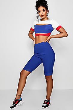 Boohoo Jane Colour Block Top And Cycle Short Co-ord