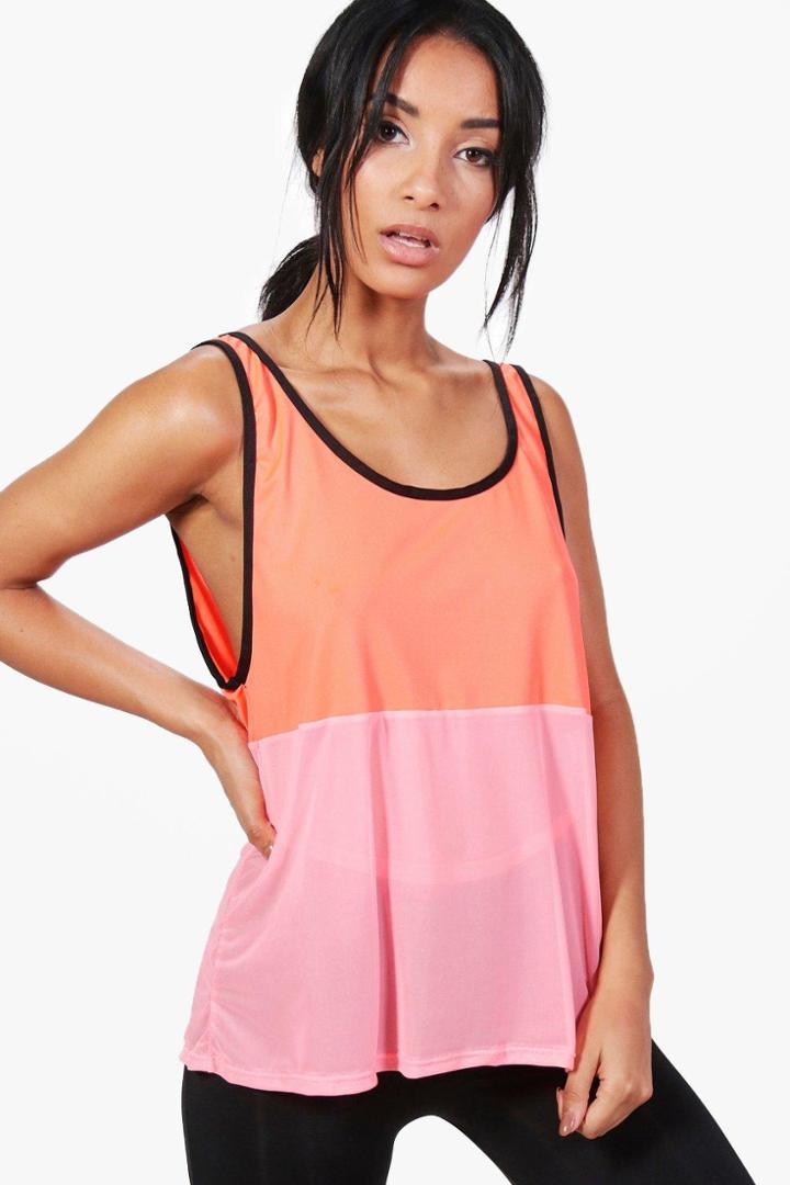 Boohoo Poppy Fit Mesh Contrast Running Tank Top Pink