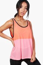 Boohoo Poppy Fit Mesh Contrast Running Tank Top Pink