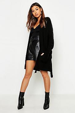 Boohoo Belted Rib Knit Pocket Detail Cardigan