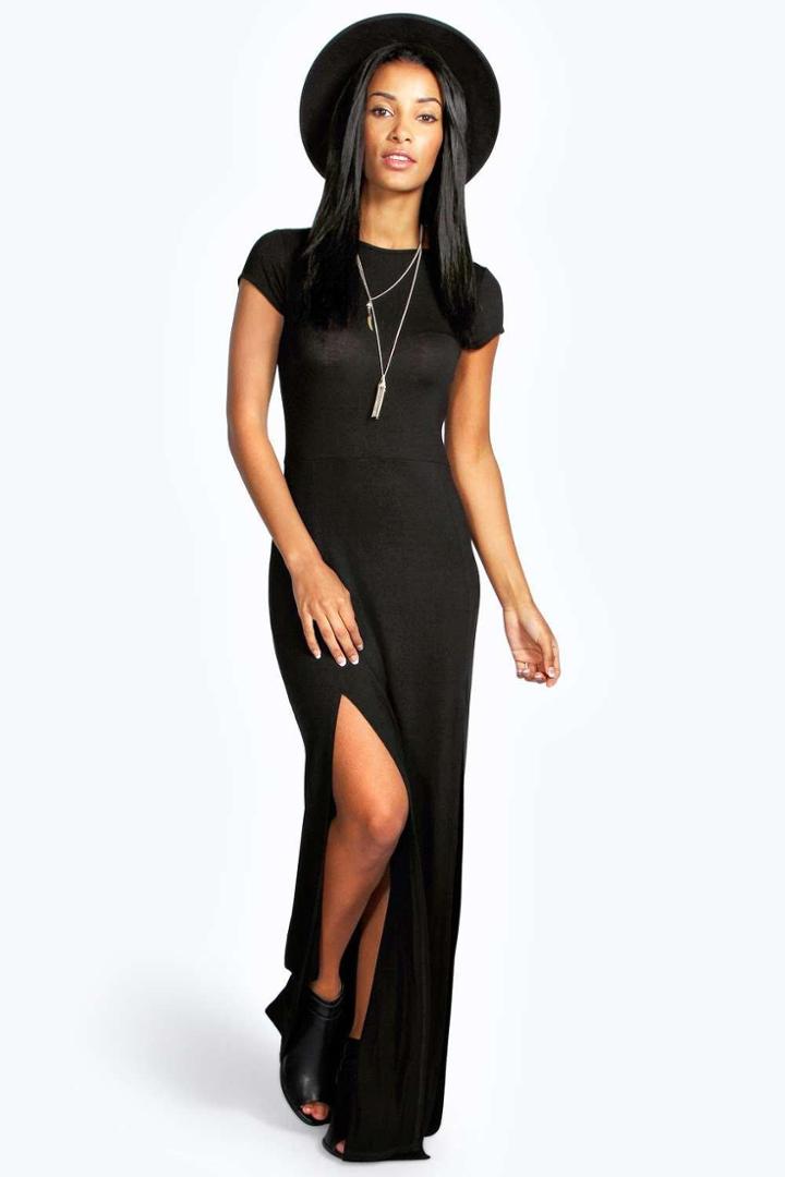 Boohoo Carrie-ann Front Split Maxi Dress Black