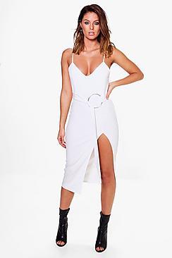 Boohoo Ivy Strappy Metal Ring Detail Midi Dress