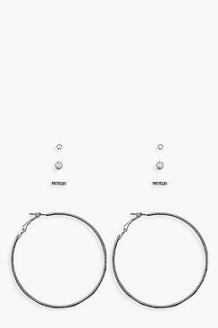 Boohoo Diamante Stud & Twisted Hoop Earring Pack