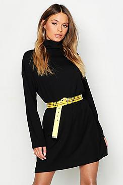 Boohoo Roll Neck Ribbed Long Sleeve Mini Dress