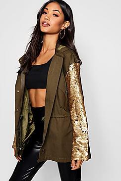 Boohoo Sequin Sleeve Utility Jacket