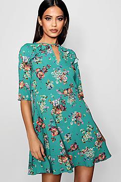 Boohoo Floral Ruffle Detail Tea Dress