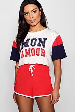 Boohoo Kyra Collegiate Lounge Short Set