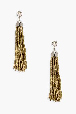 Boohoo Lily Diamante Stud Metallic Beaded Tassel Earrings