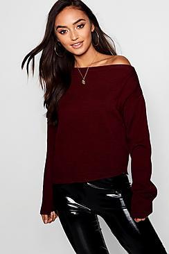 Boohoo Petite Slash Neck Slouchy Jumper