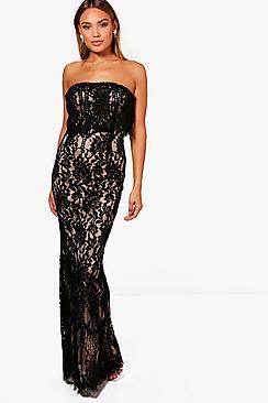 Boohoo Boutique Scallop Lace Bandeau Maxi Dress