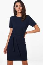 Boohoo Evy Pleat Front Belted Tailored Dress
