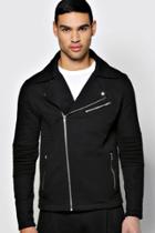Boohoo Jersey Ribbed Biker Jacket Black