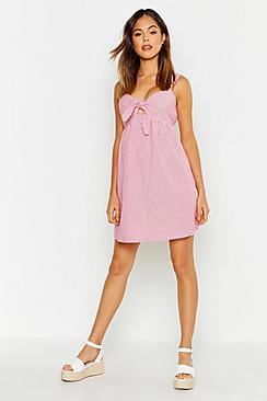 Boohoo Strappy Bow Detail Stripe Smock Dress