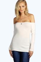 Boohoo Tall Shirley Off The Shoulder Tee Ivory