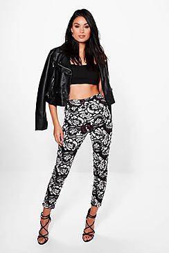 Boohoo Amira Dark Floral Skinny Trousers
